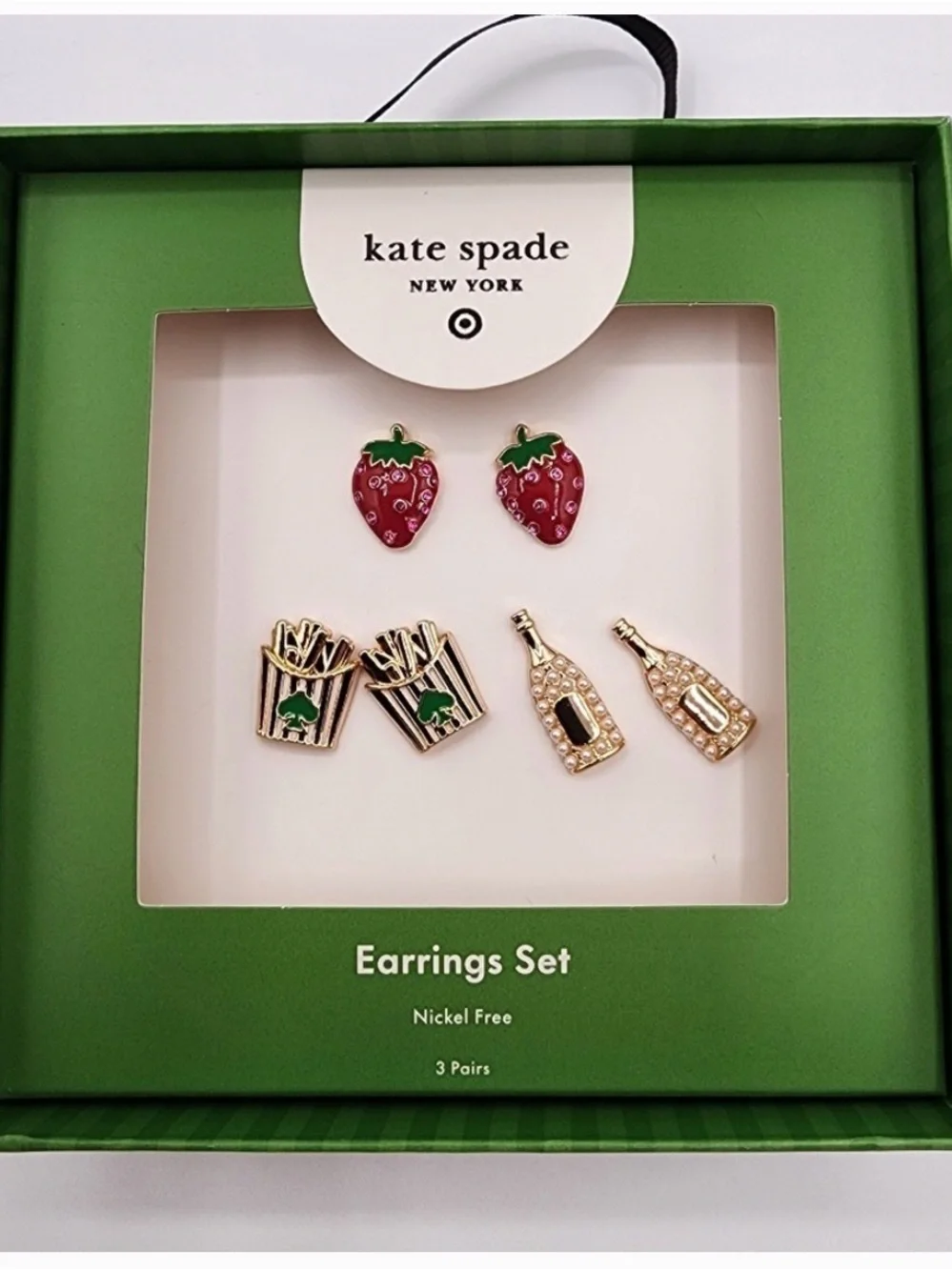 kate spade New York Strawberry, Gold & Red Earrings Set - 3 Pairs